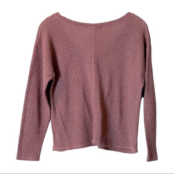 🌺 Sweet Lilac Waffle Knit Mauve V-Neck Pullover Sweater Small Boxy Cropped - Picture 3 of 9